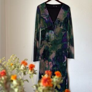 ASOS DESIGN long sleeve tie front midi dress with bias cut skirt